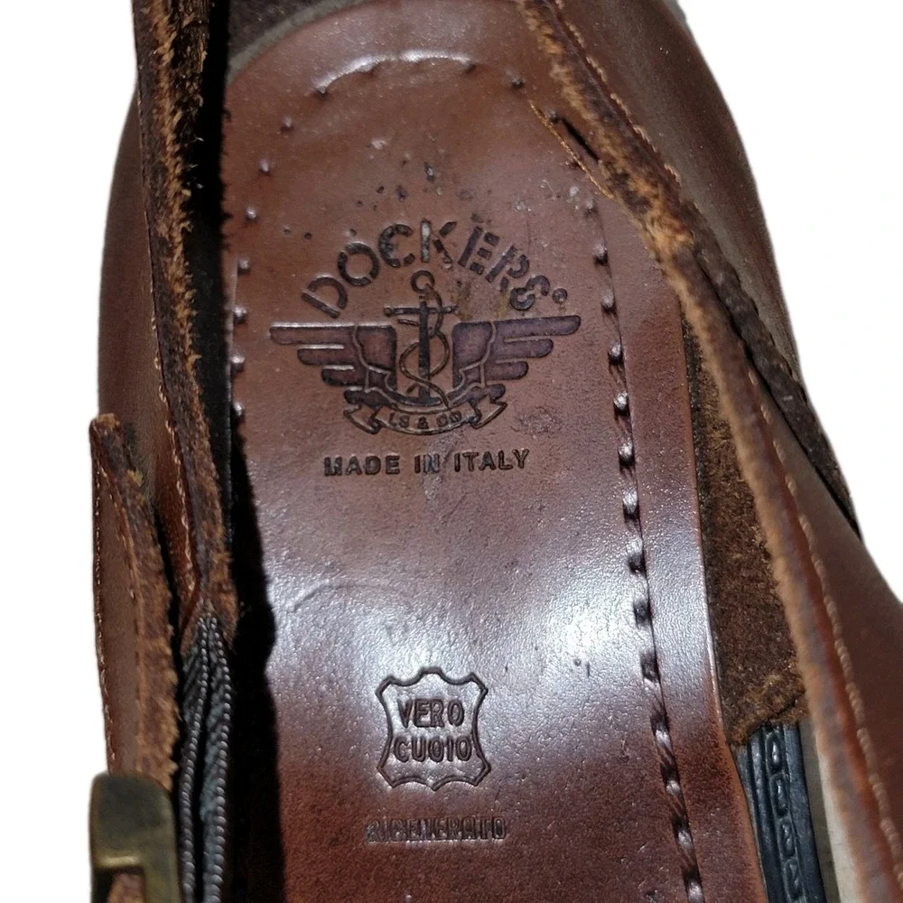 Dockers Mens Leather Fisherman Sandals 9M Brown Made In Italy Vintage Casual